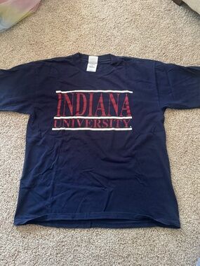 Gildan Navy Blue Indiana University Tee with Red and White Print